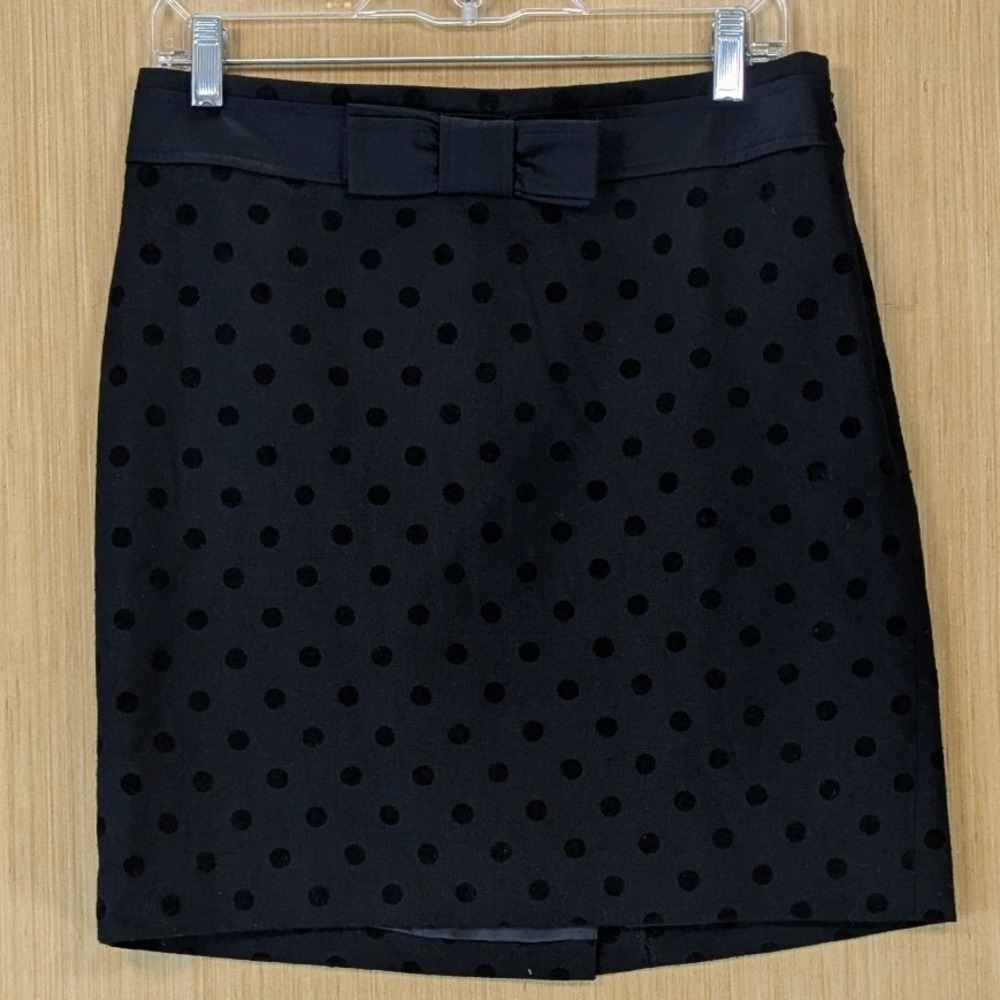 Ann Taylor LOFT Black Polka Dot Bow Preppy Twee Career Retro Pencil Skirt 8P NWT